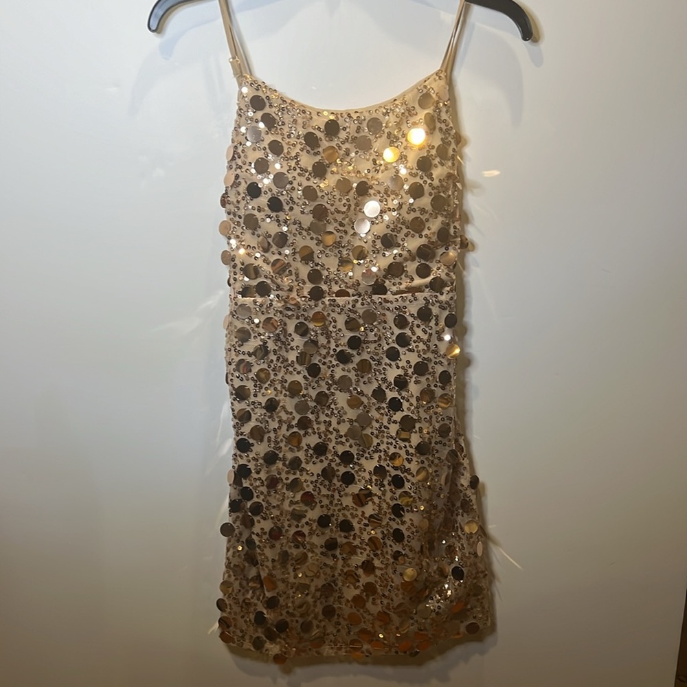 NWT Crystal Doll Gold Medallion Mini Dress Size 7